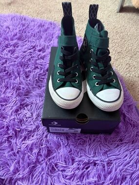 Converse Kids Dark Green High-Top Canvas Sneakers with Black Laces